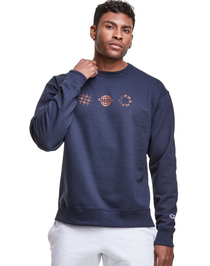 Sudadera Champion Hombre - Powerblend Fleece Crew Multi-Logos ( Azul Marino ) 6014389-MU